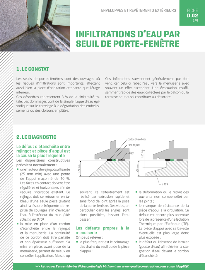 Infiltrations d'eau par seuil de porte-fenêtre - Agence Qualité Construction