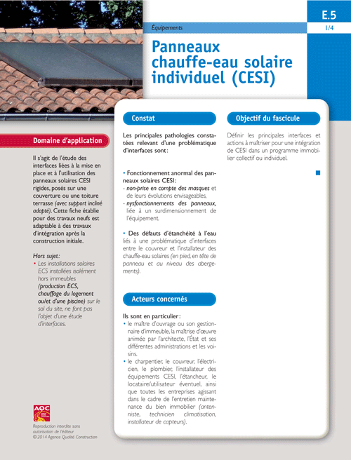 Fiche interfaces bâtiment Équipements - E5 « Panneaux chauffe-eau solaire individuel (CESI) » - AQC