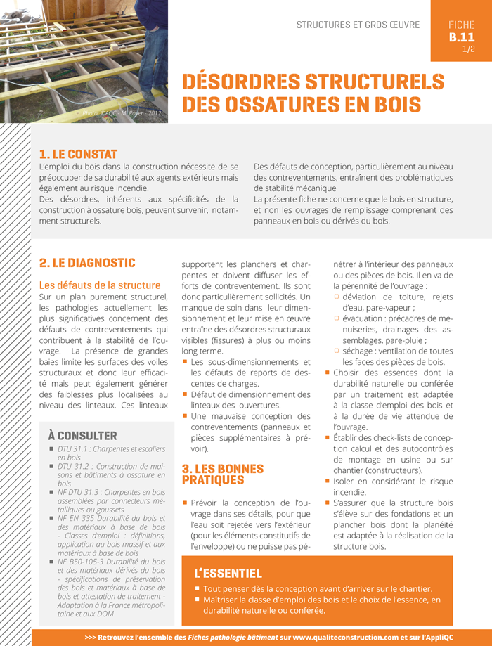 Fiche pathologie bâtiment - B.11 « Désordres structurels des ossatures bois » - AQC