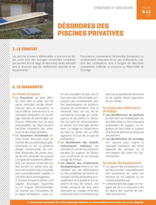 Fiche pathologie bâtiment - B.13 « Désordres des piscines privatives » - AQC