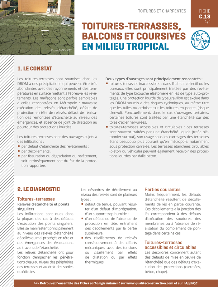 Fiche pathologie bâtiment - C.13 « Toitures - terrasses, balcons et coursives en milieu tropical » - AQC