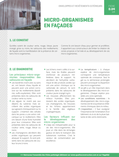 Fiche pathologie bâtiment - D.04 « Micro-organismes en façades » - AQC