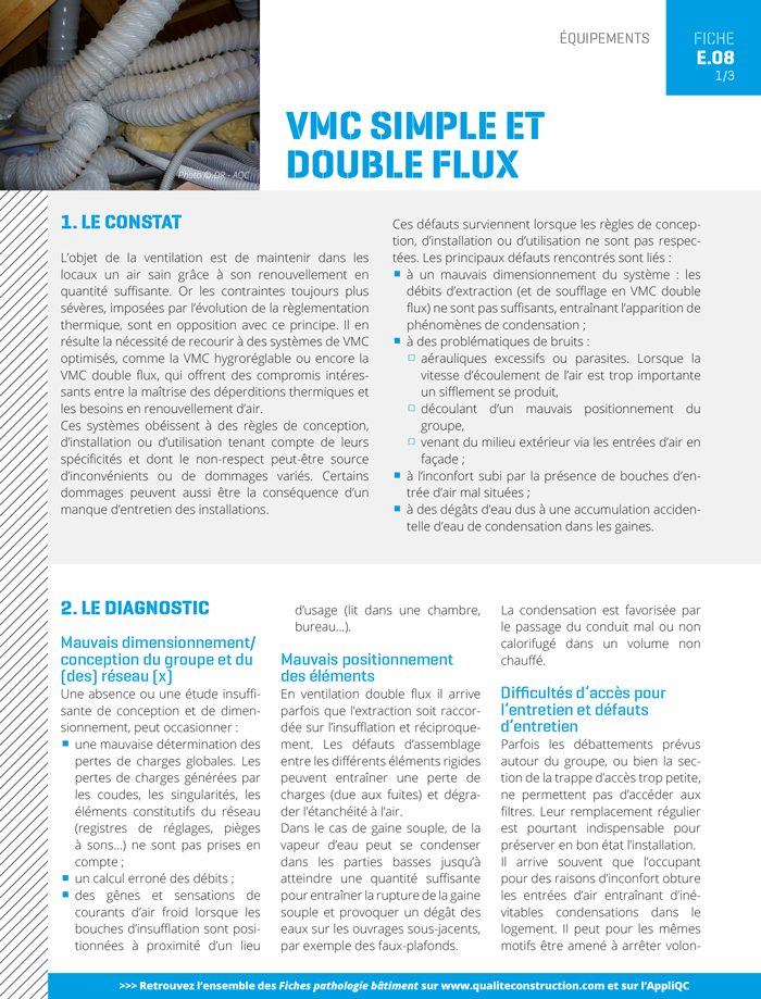 Fiche pathologie bâtiment - E.08 « VMC simple flux / double flux » - AQC