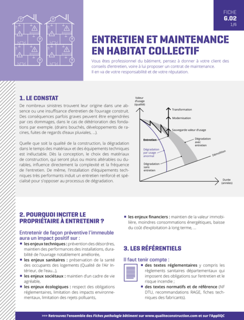Fiche pathologie bâtiment - G.02 « Entretien et maintenance en habitat collectif » - AQC