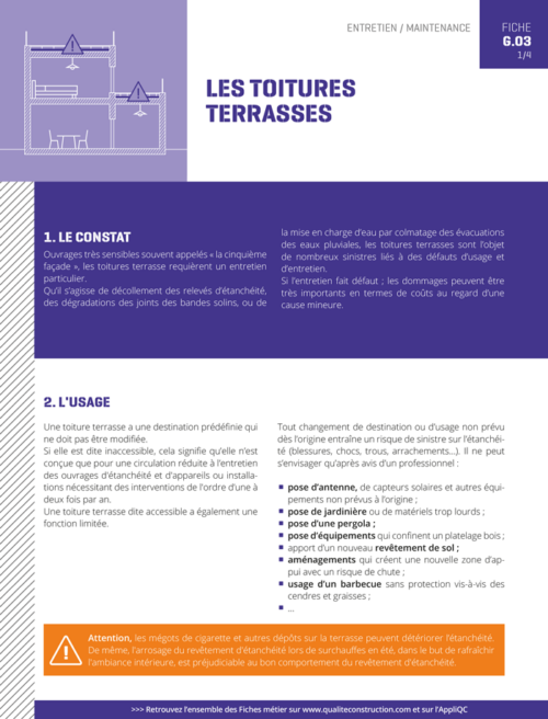 Fiche pathologie bâtiment - G.03 Entretien et maintenance « Les toitures-terrasses (hors végétalisation) » - AQC