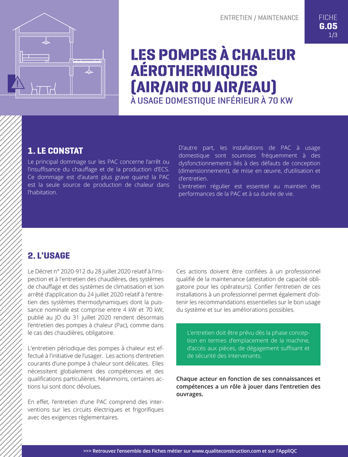 Fiche pathologie bâtiment - G.05 Entretien et maintenance « Pompe à chaleur aérothermique (air/air ou air/eau) » - AQC