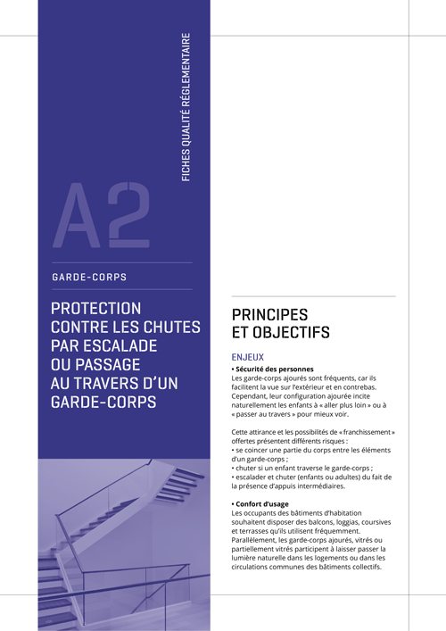 Fiche qualité réglementaire des bâtiments - A2 « Protection contre les chutes par escalade ou passage au travers d'un garde-corps » de l'AQC