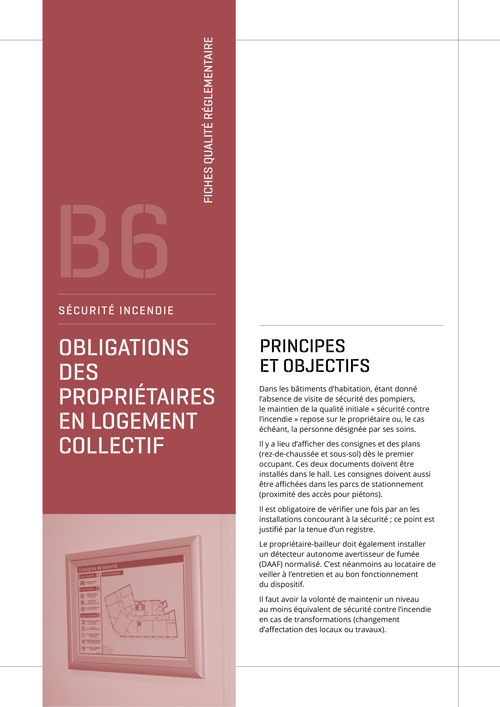 Fiche qualité réglementaire sécurité incendie des bâtiments - B6 « Obligations des propriétaires en logement collectif » de l'AQC