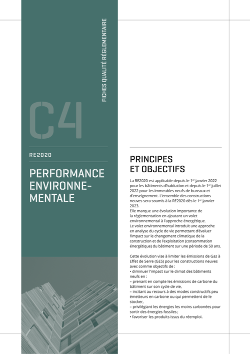 Fiche qualité réglementaire RE2020 des bâtiments - C4 « Performance environnementale » de l'AQC