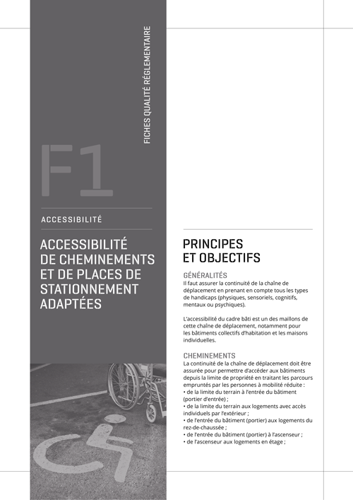 Fiche qualité réglementaire accessibilité des bâtiments - F1 « accessibilité de cheminements et de places de stationnement adaptées » de l'AQC