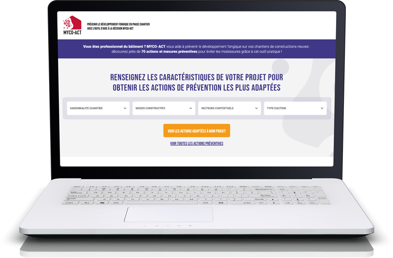 Interface du site MYCOACT : outil d'aide à la décision sur le développement fongique en phase chantier