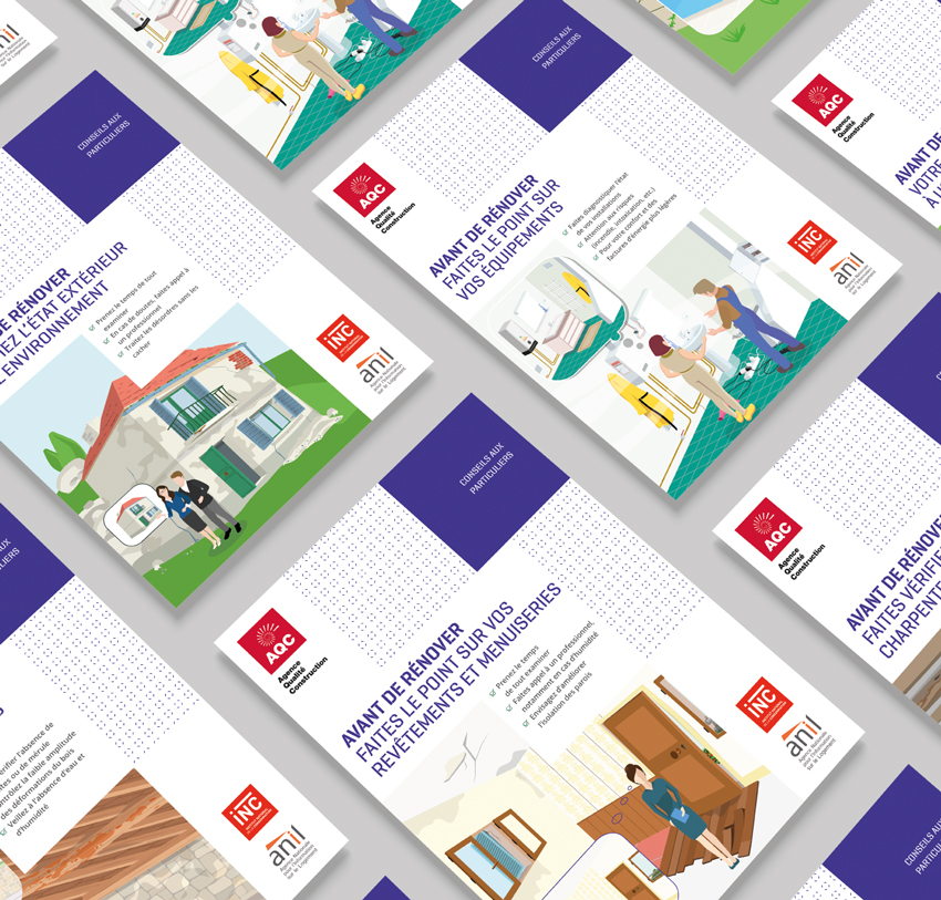 Couvertures des plaquettes dédiées aux particuliers pour éviter les risques liés à un projet de construction ou de rénovation