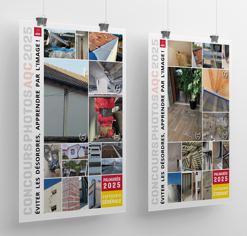 Affiches du palmarès du Concours Photo AQC 2025 « Éviter les désordres du bâtiment, apprendre par l’image ! »