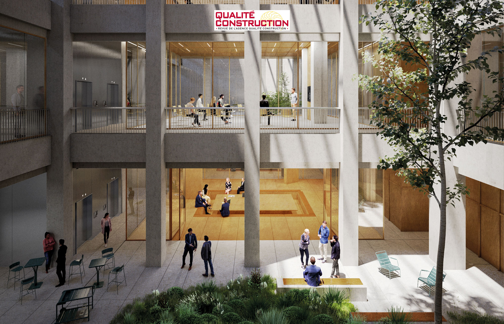 Vue intérieure de l'immeuble Triple A de Groupama Immobilier pour valoriser l'article « Rénovation bas carbone – Quand la maîtrise d’ouvrage privée adapte ses modèles »