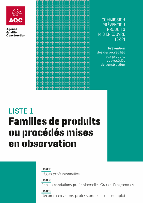 Illustration de la liste des Familles de produits et procédés mises en observation par la C2P de l'AQC