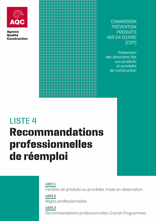 Illustration de la liste des Recommandations professionnelles de réemploi acceptées par la C2P de l'AQC