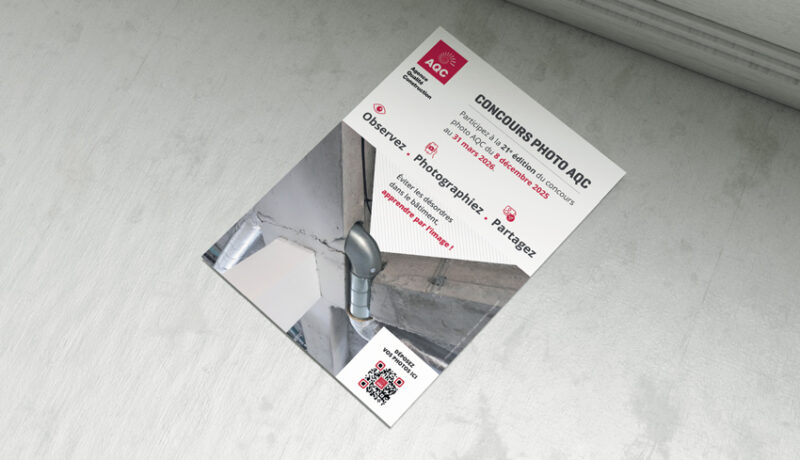 Affiche de lancement de l'édition 2026 du Concours Photo « Éviter les désordres dans le bâtiment, apprendre par l'image ! » de l'AQC