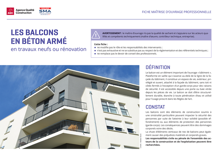 Fiche maîtrise d'ouvrage professionnelle « Les balcons en béton armé en travaux neufs ou rénovation » - AQC