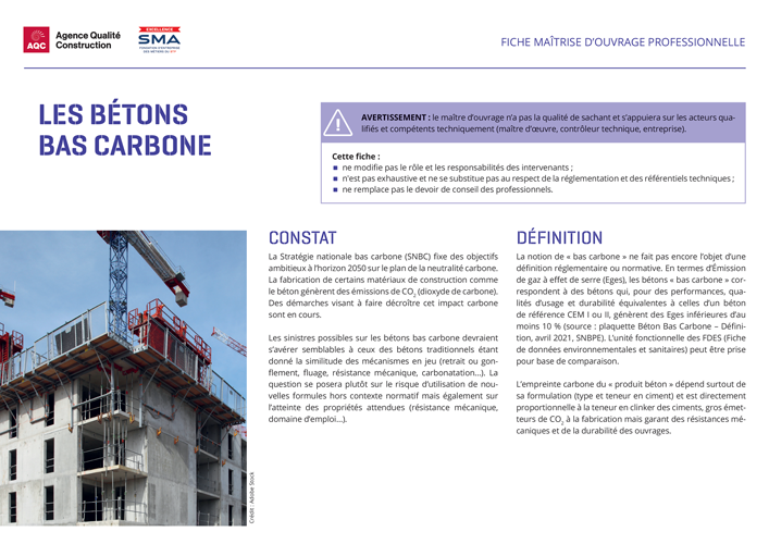 Fiche maîtrise d'ouvrage professionnelle « Les bétons bas carbone » - AQC