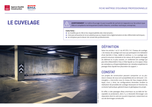 Fiche maîtrise d'ouvrage professionnelle « Le cuvelage » - AQC