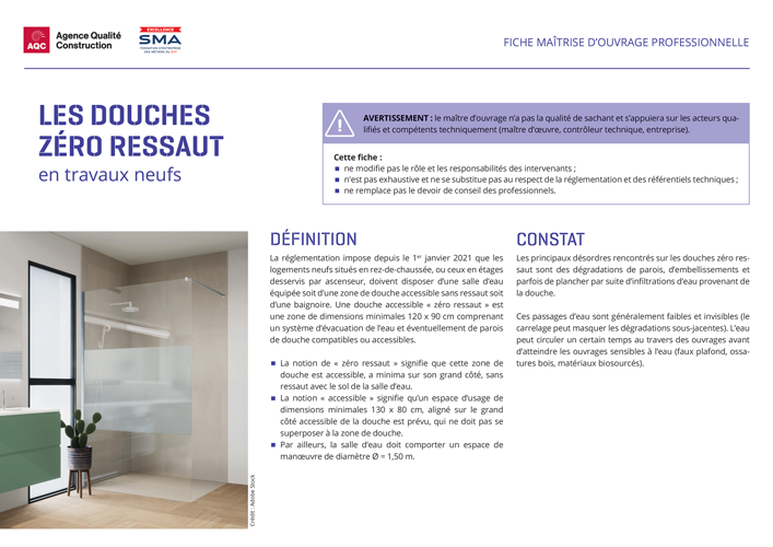Fiche maîtrise d'ouvrage professionnelle « Les douches zéro ressaut en travaux neufs » - AQC