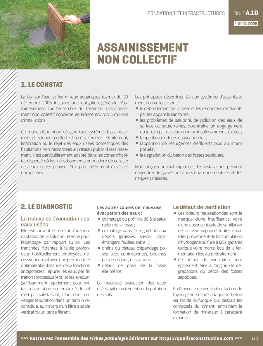 Fiche pathologie bâtiment - A.09 « Assainissement non collectif » - AQC