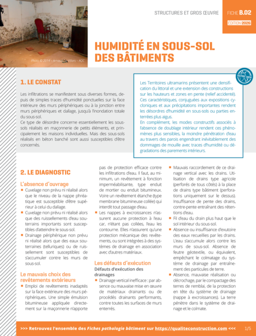 Fiche pathologie bâtiment - B.02 « Humidité en sous-sol des bâtiments » - AQC