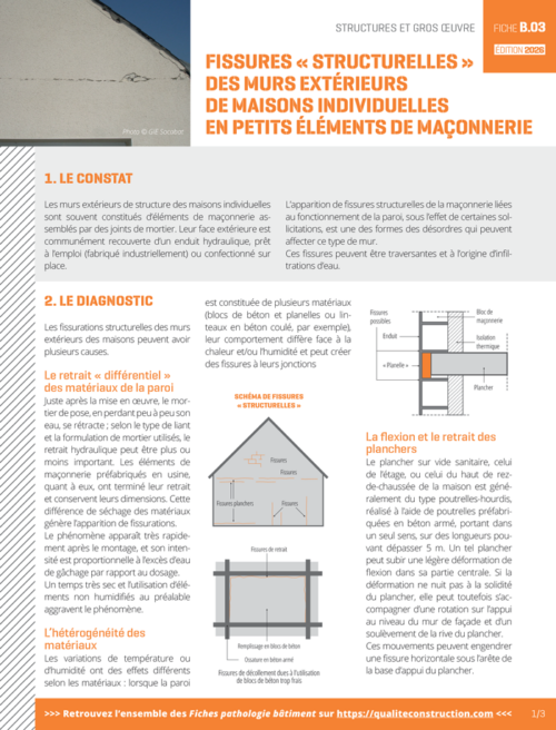 Fiche pathologie bâtiment - B.03 «&nbsp;Fissures structurelles des maçonneries de maisons individuelles&nbsp;» - AQC