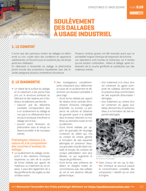 Fiche pathologie bâtiment - B.09 « Soulèvement des dallages à usage industriel » - AQC