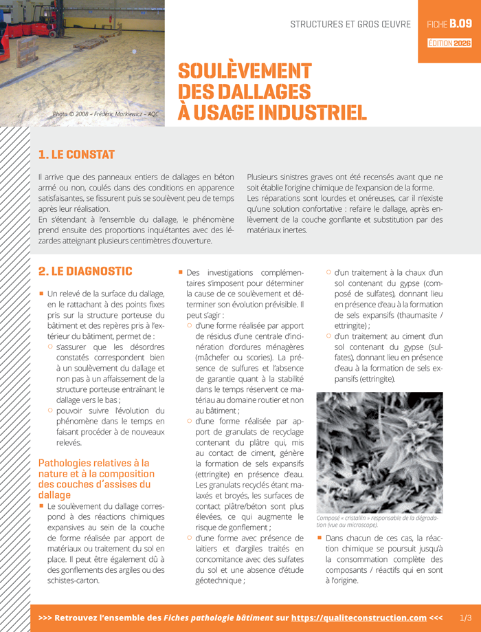 Fiche pathologie bâtiment - B.09 « Soulèvement des dallages à usage industriel » - AQC