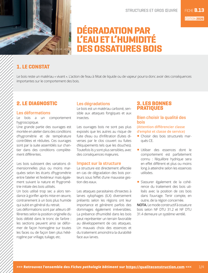 Fiche pathologie bâtiment - B.13 « Dégradation par l'eau et l'humidité des enveloppes et ossatures bois » - AQC
