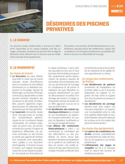 Fiche pathologie bâtiment - B.14 « Désordres des piscines privatives » - AQC