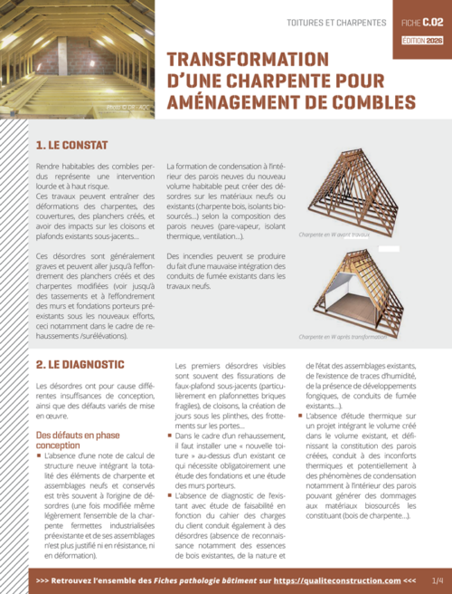 Fiche pathologie bâtiment - C.02 «&nbsp;Transformation d'une charpente pour aménagement de combles&nbsp;» - AQC