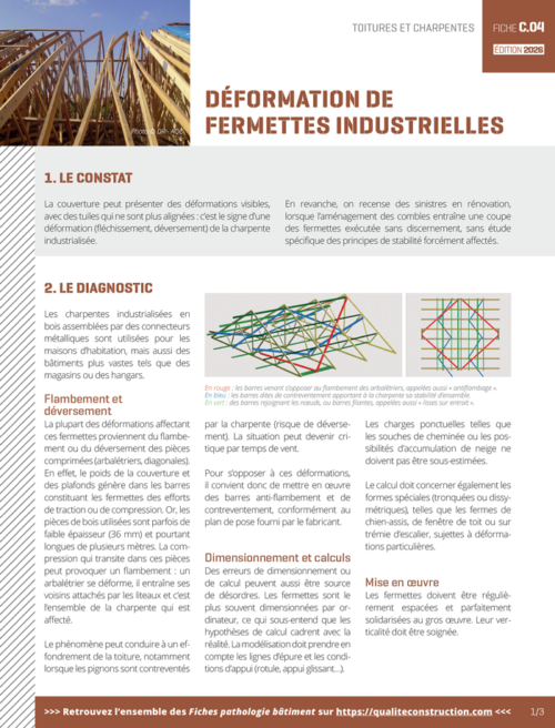 Fiche pathologie bâtiment - C.04 « Déformations de fermettes industrielles » - AQC