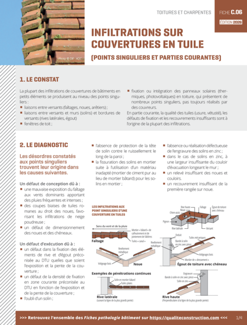 Fiche pathologie bâtiment - C.06 « Infiltrations par points singuliers de couvertures en tuile » - AQC