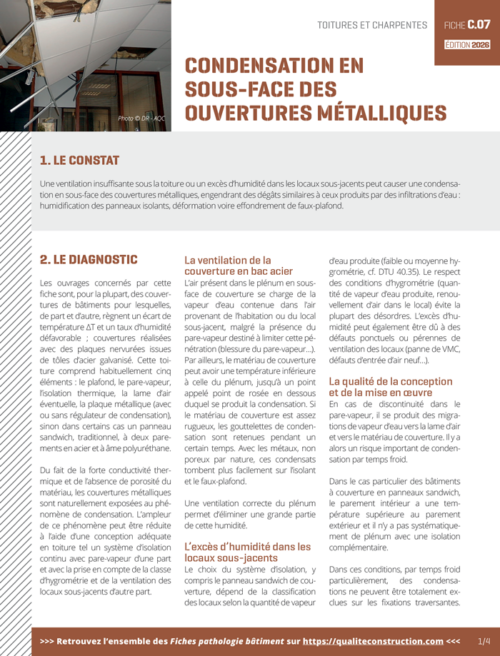 Fiche pathologie bâtiment - C.07 « Condensation en sous-face de couvertures métalliques » - AQC