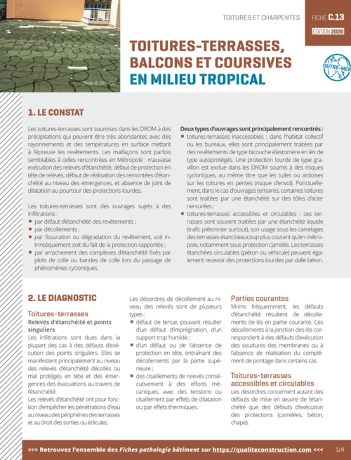 Fiche pathologie bâtiment - C.13 « Toitures - terrasses, balcons et coursives en milieu tropical » - AQC