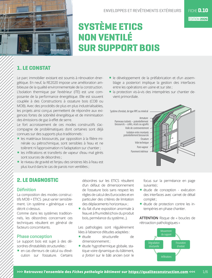 Fiche pathologie bâtiment - D.10 « Système d'isolation thermique par l'extérieur non ventilé sur support bois » - AQC