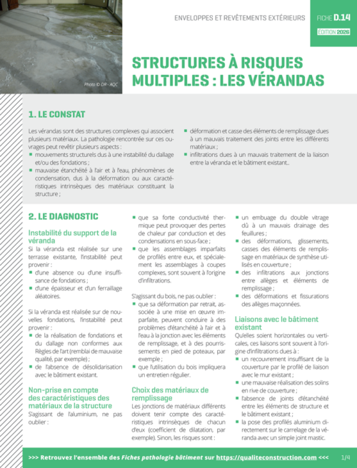 Fiche pathologie bâtiment - D.14 «&nbsp;Structures à risques multiples&nbsp;: les vérandas&nbsp;» - AQC
