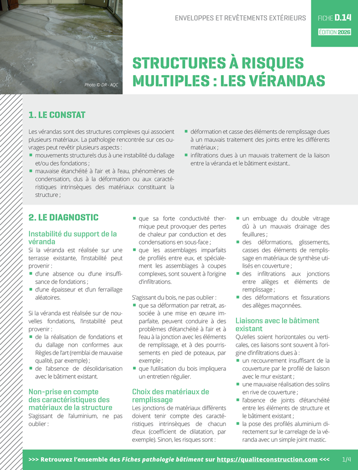 Fiche pathologie bâtiment - D.14 « Structures à risques multiples : les vérandas » - AQC