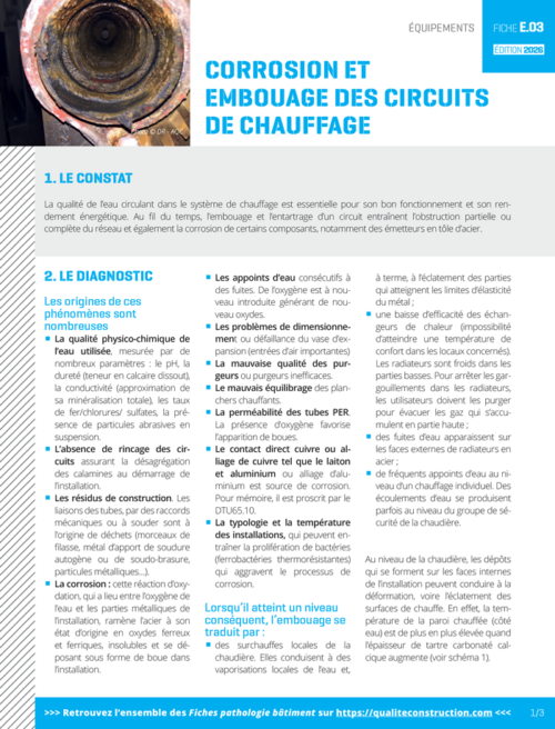 Fiche pathologie bâtiment - E.03 «&nbsp;Corrosion et embouage des circuits de chauffage&nbsp;» - AQC