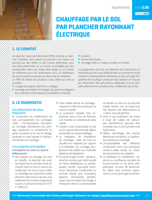 Fiche pathologie bâtiment - E.05 « Chauffage par le sol par Plancher Rayonnant Électrique » - AQC
