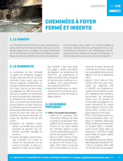 Fiche pathologie bâtiment - E.06 « Cheminées à foyer fermé et inserts » - AQC