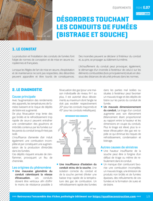 Fiche pathologie bâtiment - E.07 «&nbsp;Désordres touchant les conduits de fumée (bistrage et souche)&nbsp;» - AQC