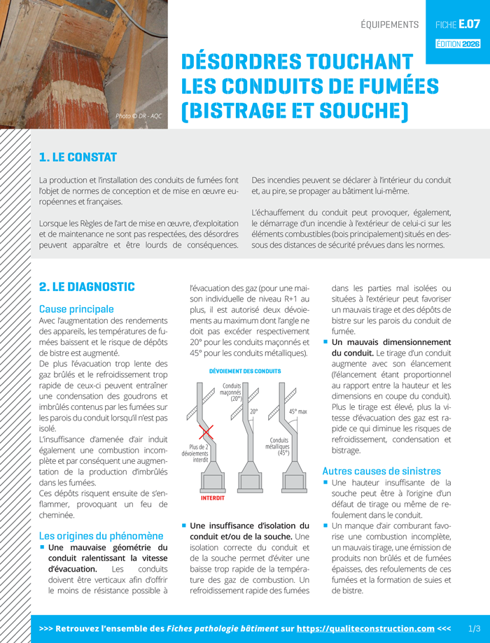 Fiche pathologie bâtiment - E.07 « Désordres touchant les conduits de fumée (bistrage et souche) » - AQC