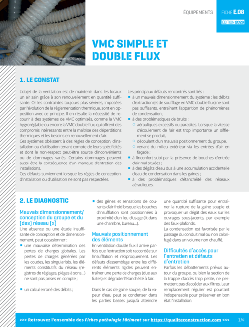 Fiche pathologie bâtiment - E.08 «&nbsp;VMC simple flux / double flux&nbsp;» - AQC