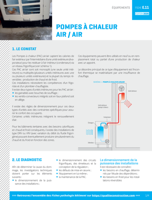 Fiche pathologie bâtiment - E.11 « Pompes à chaleur air / air » - AQC