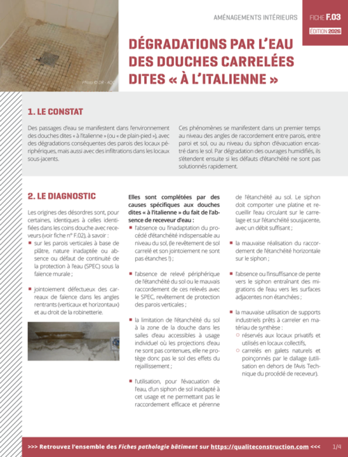 Fiche pathologie bâtiment - F.03 «&nbsp;Dégradations par l'eau des douches carrelées dites 