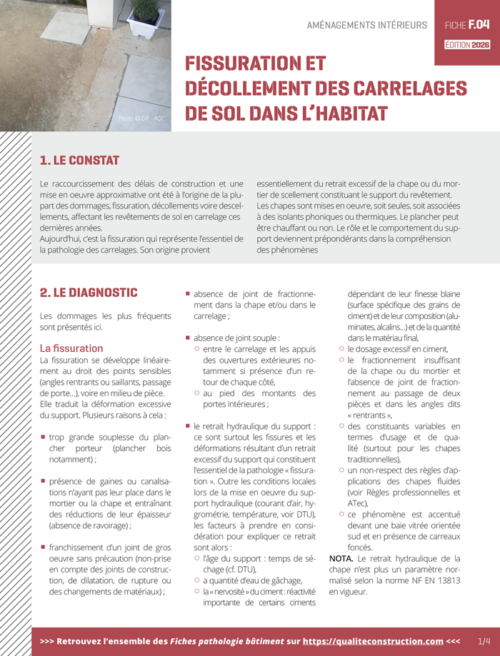 Fiche pathologie bâtiment - F.04 «&nbsp;Fissuration et décollement des carrelages de sol dans l’habitat&nbsp;» - AQC