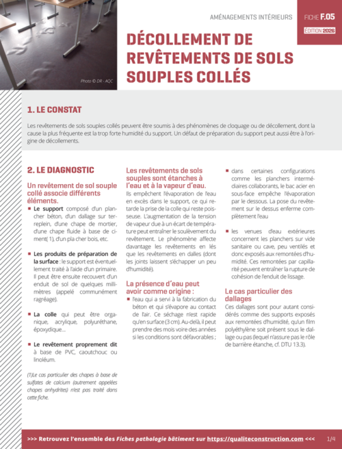 Fiche pathologie bâtiment - F.05 «&nbsp;Décollement des revêtements de sols souples collés&nbsp;» - AQC
